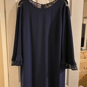 Lace Back and Cuff Navy Blue Tahari Cocktail Dress